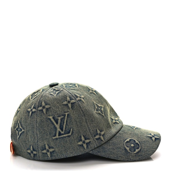 Louis Vuitton LV Monogram Baseball Cap Hat Embossed Denim w Leather Strap - Picture 6 of 10